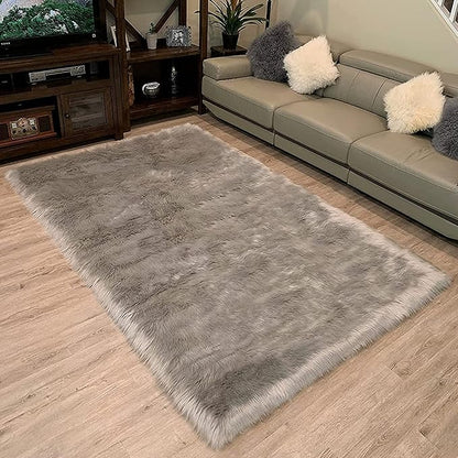 LAMBZY High Pile Super Soft Faux Sheepskin Rug (10'x13', Grey)