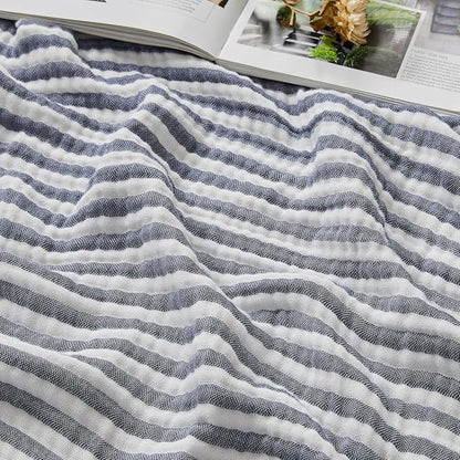 EMME Cotton Muslin Twin XL Blanket Breathable Gauze Soft Lightweight Adults Gifts for Women (Striped Navy, 66"x90")