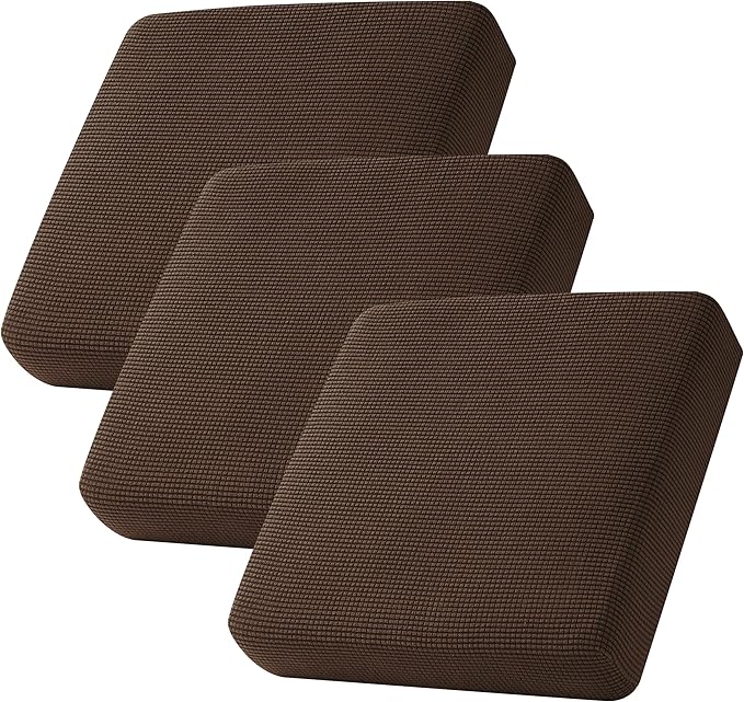 CHUN YI 3Piece Stretch Couch Cushion Covers, Sofa Seat Slipcovers for Pets, Suitable for Armchair Loveseat Sofa with Spandex Jacquard Washable Fabric(3Piece,Chocolate)