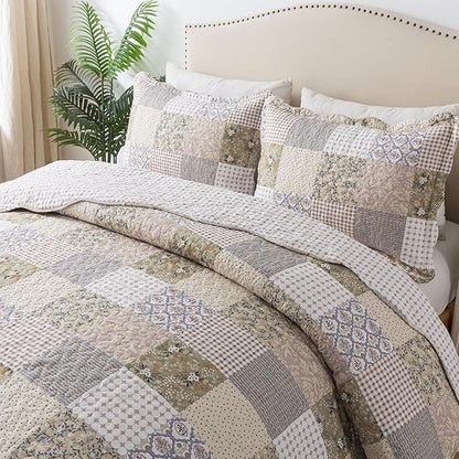 HoneiLife Quilt Set King Size - Lightweight Bedspreads 106x96, Microfiber Quilts 3-Piece, Patchwork Coverlet Rustic Bedding Sets All Season Quilts