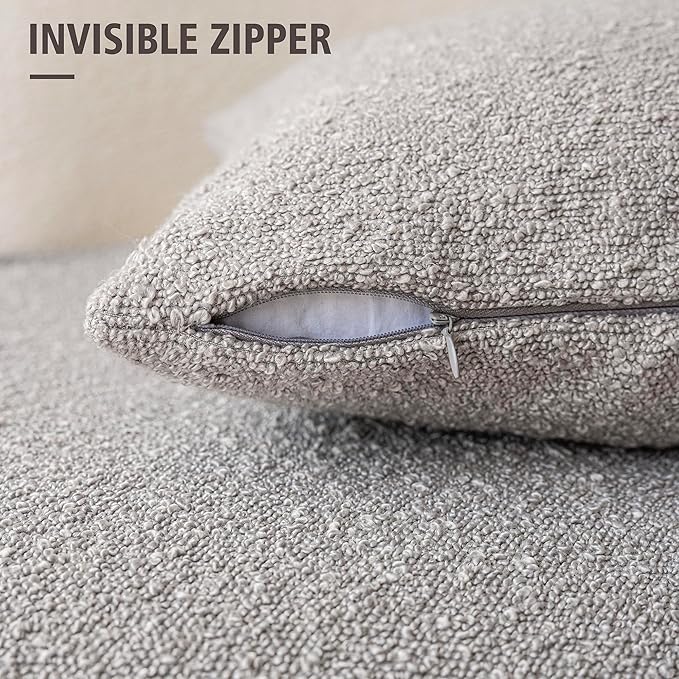 Foindtower Decorative Boucle Throw Pillow Covers Accent Solid Pillow Cases Cozy Soft Textured Couch Cushion Case for Chair Sofa Bedroom Living Room Home Decor 22 x 22 Inch,Neutral Grey