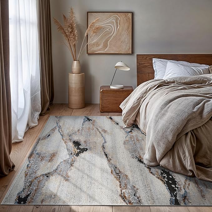 Rugshop Contemporary Gray Striated Area Rug Durable, Kid & Pet Friendly 7' 10" x 10' Ideal for Covering Large Floor Areas in Living Rooms, Master Bedrooms, or Lofts