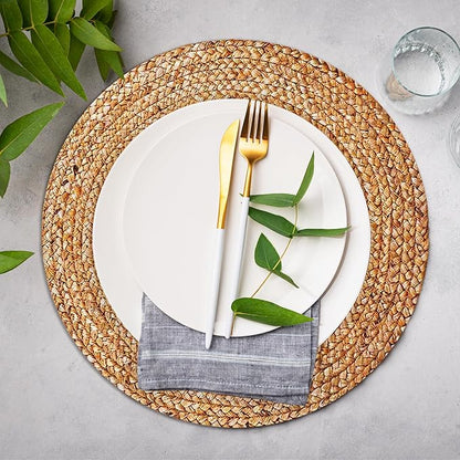Eco Crave Jute Round Woven Placemats Set of 4, Natural 13 Inch Boho Farmhouse Rustic Hand Woven Place mat for Dining Table Decor, Wicker Chargers Heat Resistant Easy to Clean and Non-Slip Placemat