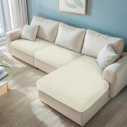 CHUN YI Stretch Sectional Couch Covers 1 Piece Chaise Lounge Slipcover L Shape Separate Cushion, Chaise Couch Cover for Both Left/Right Sectional Couch (Chaise Cover, Ivory White)