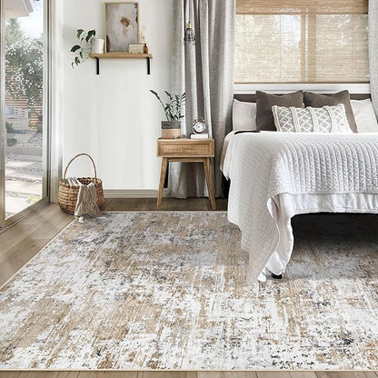 5x7 Area Rugs for Living Room, Washable Modern Abstract Large Area Rug Neutral Soft Non Slip Kids Rug Stain Resistant Indoor Carpet for Bedroom Nursery Dining Room Home Office(Beige, 5'x7')