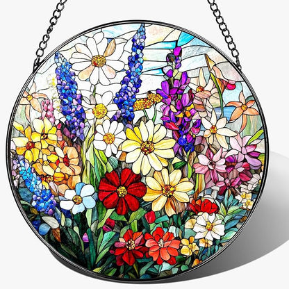 Stained Glass Window Hanging, 8 Inch Wildflower Stained Glass Suncatcher, Suncatchers for Windows Hanging, Wildflower Window Decor, Florist Gift, Flower Lover Gifts, Gifts for Mom, Grandma