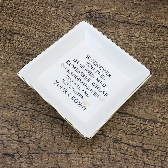 JoycuFF Inspirational Gifts for Granddaughter Marble Ceramic Ring Dish Jewelry Earring Trinket Tray-Christmas Birthday Gifts for Women Unique