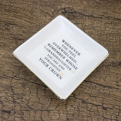 JoycuFF Inspirational Gifts for Granddaughter Marble Ceramic Ring Dish Jewelry Earring Trinket Tray-Christmas Birthday Gifts for Women Unique