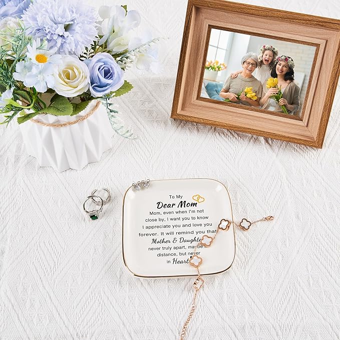 Mom Ring Jewelry Dish - Mother&Daughter Birthday Gifts for Moms Christmas Valentines Mothers Day from Daughter