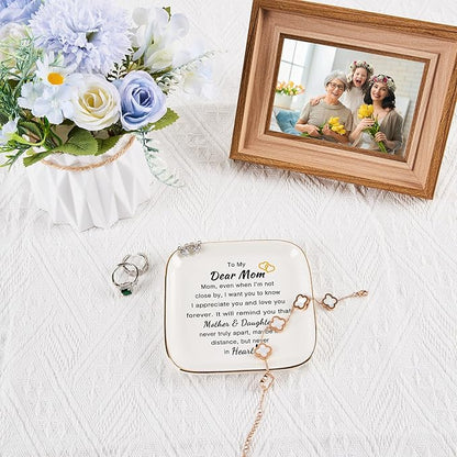 Mom Ring Jewelry Dish - Mother&Daughter Birthday Gifts for Moms Christmas Valentines Mothers Day from Daughter