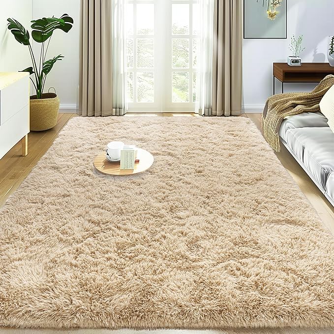 Large 9x12 Area Rug for Living Room, Soft Shag Thick Fluffy Plush Fuzzy Carpet for Bedroom, Non Slip Dorm Rug for Home Decor Aesthetic, Camel