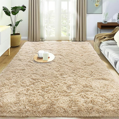 Large 9x12 Area Rug for Living Room, Soft Shag Thick Fluffy Plush Fuzzy Carpet for Bedroom, Non Slip Dorm Rug for Home Decor Aesthetic, Camel