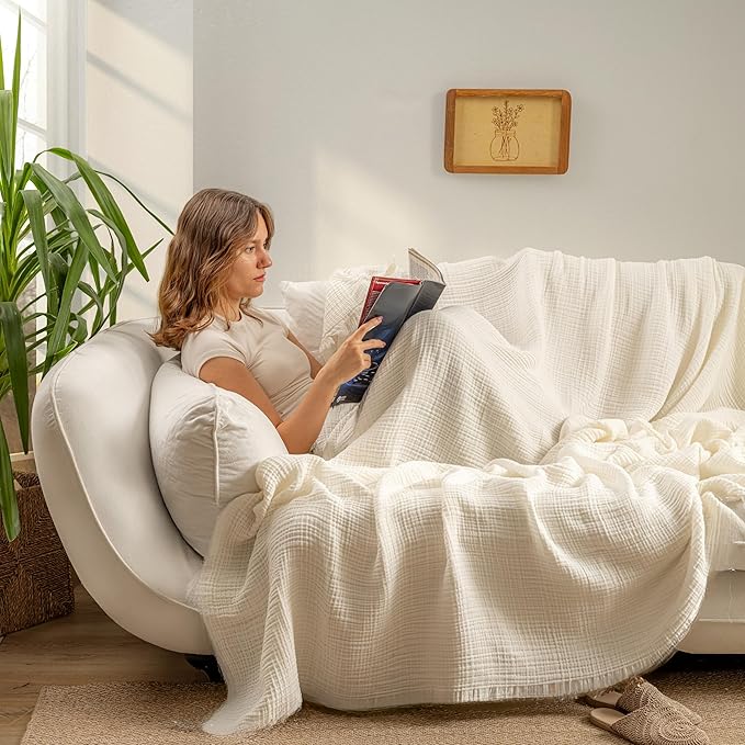 Muslin Blanket - Pure 100% Turkish Cotton Airy Soft Light Versatile Gauze Throw Blanket for Bed, Couch, Sofa (Natural, Twin XL Size (71" x 95" inch))
