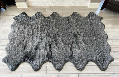 Free Shape Luxury Soft Fluffy Shag Area Rug Decto 10 Pelts 6'x10', 180x300cm - Vegan Fur Ultra Soft Indoor Carpet Nursery Rugs for Bedroom Home Decor, Black with White Tips