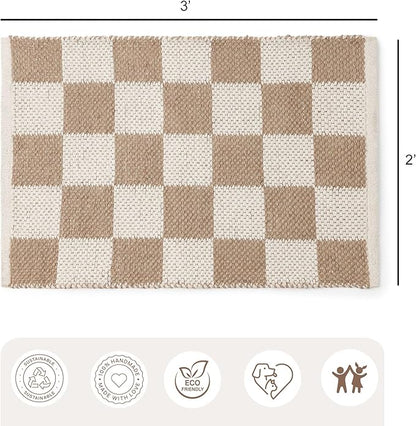 REDEARTH · Jute Cotton Area Rug, Sustainable Handwoven, Non-Shedding, Soft & Durable – Reversible, Neutral Tones for Home Décor in Living Room, Dining Room, Bedroom (Gridstone Natural, 2'x3')