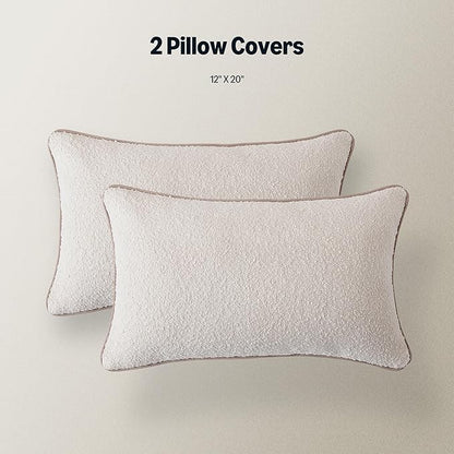 Amazon Basics Boucle Lumbar Throw Pillow Covers for Couch, Living Room, Home Decor with Hidden Zipper, White, 12×20in, Pack of 2