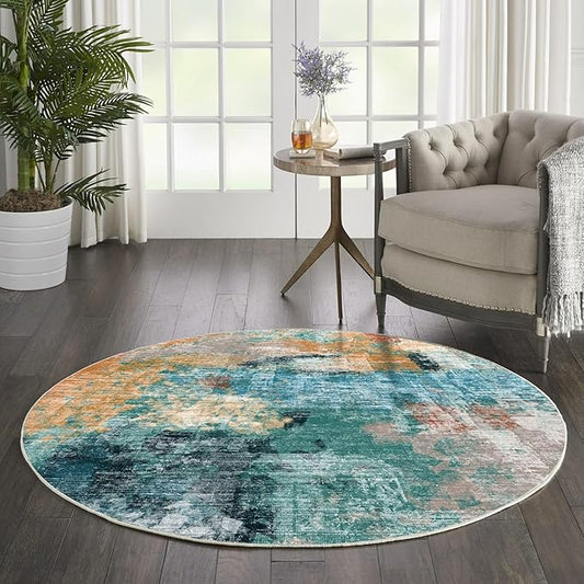 vivorug Round Rug 5ft Abstract Round Area Rug Non-Slip Indoor Carpet for Living Room Bedroom Entryway, Stain Resistant Home Decor Circle Rug, Rosy Clouds