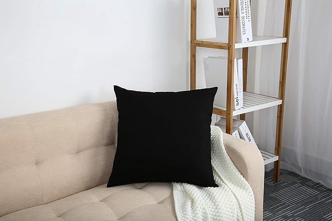 TangDepot Handmade Decorative Solid 100% Cotton Canvas Throw Pillow Covers/Pillow Shams, (12"x12", Black)