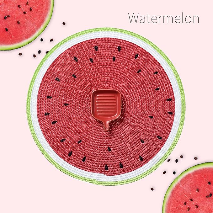 AHHFSMEI Round Braided Placemats 15 Inch Round Table Mats for Dining Tables Natural Woven Heat Resistant Place mats Set of 6 (Watermelon red)