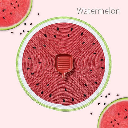 AHHFSMEI Round Braided Placemats 15 Inch Round Table Mats for Dining Tables Natural Woven Heat Resistant Place mats Set of 6 (Watermelon red)