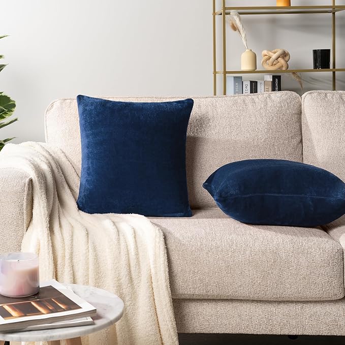 PAVILIA Navy Blue Throw Pillow Covers 18x18 Set of 2, Decorative Pillow Cases for Bed Sofa Couch, Boho Aesthetic Accent Decor Cushion for Bedroom Living Room, Velvet Square Euro Sham Covers, Dark Blue