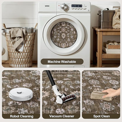 Tangsoo 2x3 Small Rug Washable Brown Entry Rugs for Entryways Non-Slip Vintage Floral Throw Area Rugs Boho Rugs Distressed Floor Carpet Soft Low Pile Door Mat for Entrance Bedroom Kitchen Foyer Decor