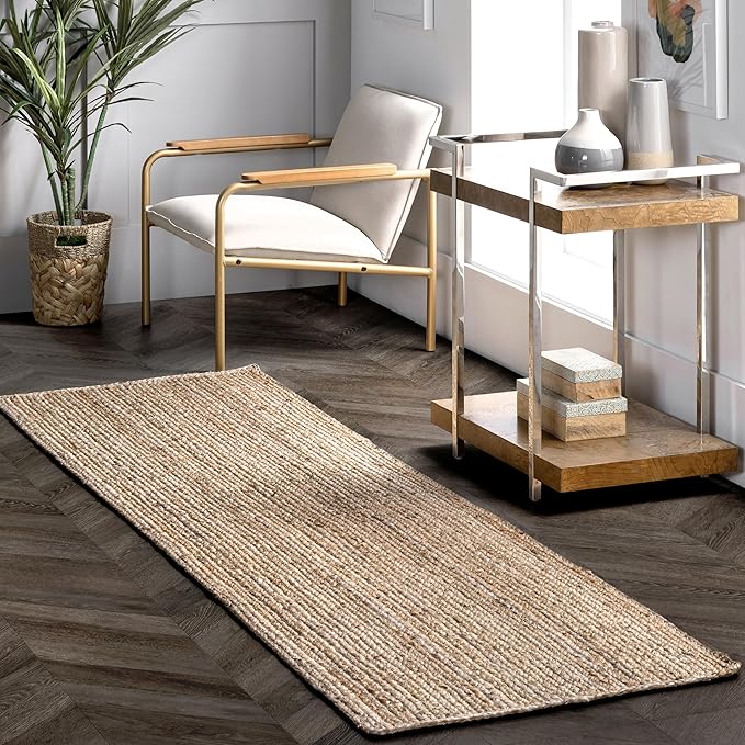 nuLOOM 2x12 Rigo Jute Hand Woven Area Rug, Natural, Solid Farmhouse Design, Natural Fiber, For Bedroom, Living Room, Dining Room, Hallway, Office, Kitchen, Entryway
