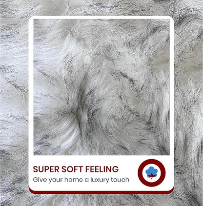LAMBZY High Pile Super Fluffy Soft Faux Sheepskin Rug | Faux Sheepskin Rugs for Living Room Playroom Bedroom | Classic Super Soft to Touch Rug (6'x9', White/Black Tips)