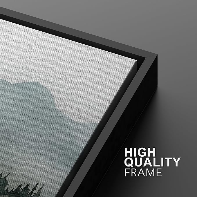 MUDECOR Framed Wall Art Print Set Misty Mountain Lake Watercolor Serene Illustrations Modern Art Boho Decorative Colorful Chic for Living Room, Bedroom, Office - 24"x36"x3 Black