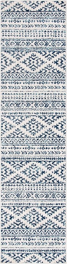 SAFAVIEH Tulum Collection Runner Rug - 2' x 13', Ivory & Navy, Moroccan Boho Tribal Design, Non-Shedding & Easy to Clean, Ideal for Living Room, Hallway, Foyer, Bedroom (TUL272D)