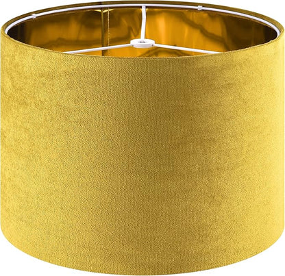 GO&SO Set of 2 Large Drum Yellow Velvet Lamp Shade -16" Top x 16" Bottom x 12" High(Spider) Modern Lamp Shades For Table Lamps & Bedside Lamp Replacement Lampshade, Hand Crafted, Required Assembly