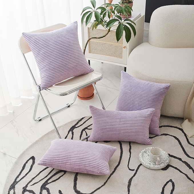 Home Brilliant Lavender Pillow Covers 12x20 Set of 2 Purple Throw Pillows Solid Supersoft Corduroy Handmade Decorative Pillow Cases for Bed, 2 Pieces, 12 x 20 inch, Lavender
