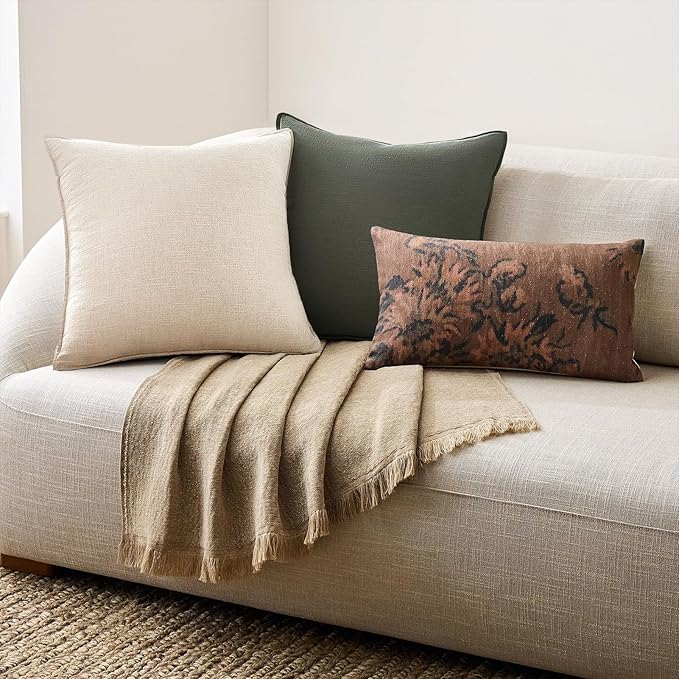 Linen Soild Decorative Throw Lumbar Pillow Covers Soft Accent Farmhouse Gold Olive Pack of 4 Cushion Case 12 x 20 Inch Rectangle Pillowcase for Couch Bedroom and Living Room Home Decor