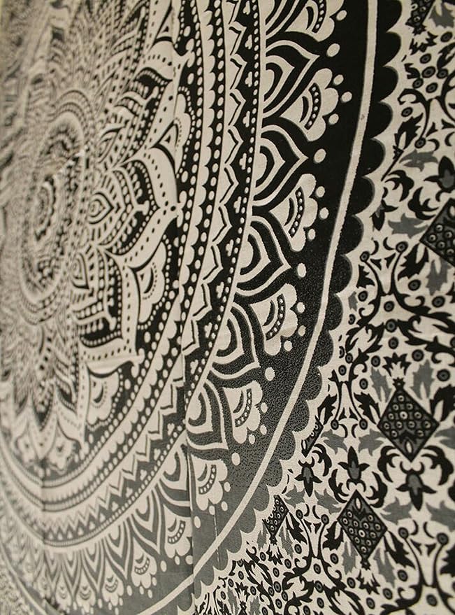 raajsee Grey Black Mandala Tapestry Bedroom Aesthetic - Indie Wall Tapestries Hippie Room Decor - Boho White Trippy Tapestrys Wall Hanging - Mandalas Wall Art 82x92 Inches