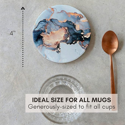 Ceramic Absorbent Coasters Set of 6 with Holder, Marble Drink Coasters for Coffee Table, Water Absorbing Coaster (Twinkle)