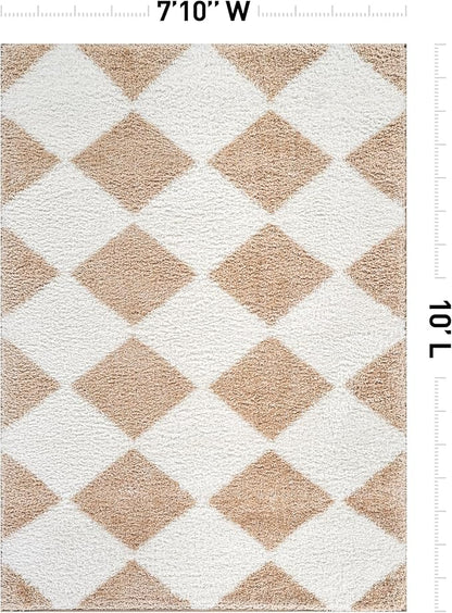 Rugshop Diamond Wave Shag Area Rug Beige 7' 10" x 10' Perfect for Large Living Rooms, Dining Areas, or Master Bedrooms