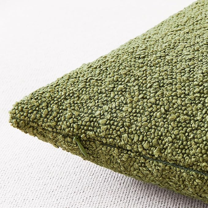 Mixhug Decorative Boucle Throw Pillow Covers, Olive Green, 18 x 18 Inches, Pack of 2 - Textured Boho Pillow Covers for Couch and Bed