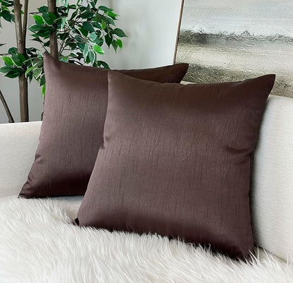 Aiking Home Collection 26x26 Inches Faux Silk Square European Shams, Zipper Closure, Brown (Set of 2)