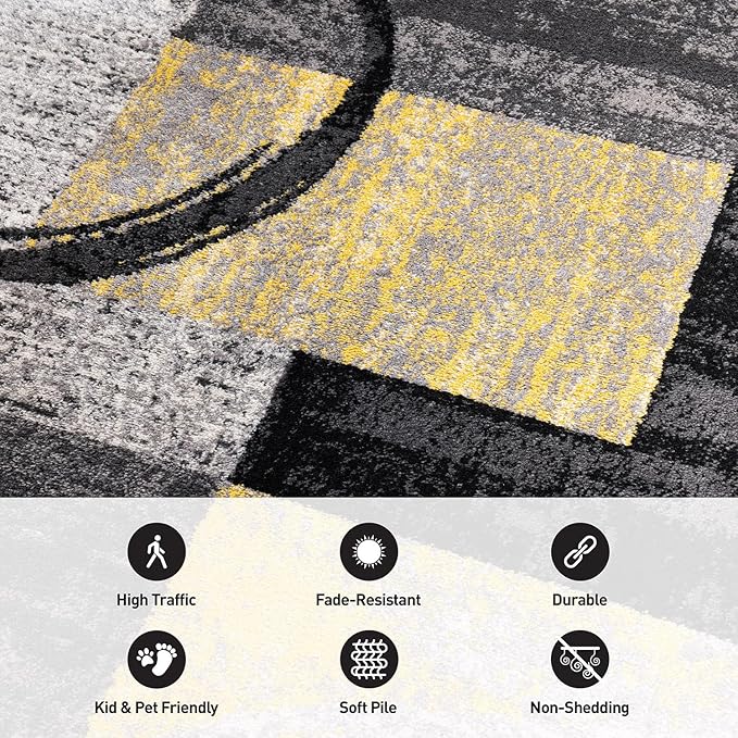 Rugshop Contemporary Circle Design Area Rug, Carpet with Jute Backing for Living Room, Bedroom, or Dining Room, Yellow, 5'3" x 7'3"