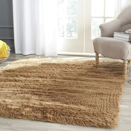 SAFAVIEH Faux Sheep Skin Collection 5' x 8' Camel FSS115E Silken Glam 2.35-inch Thick Area Rug