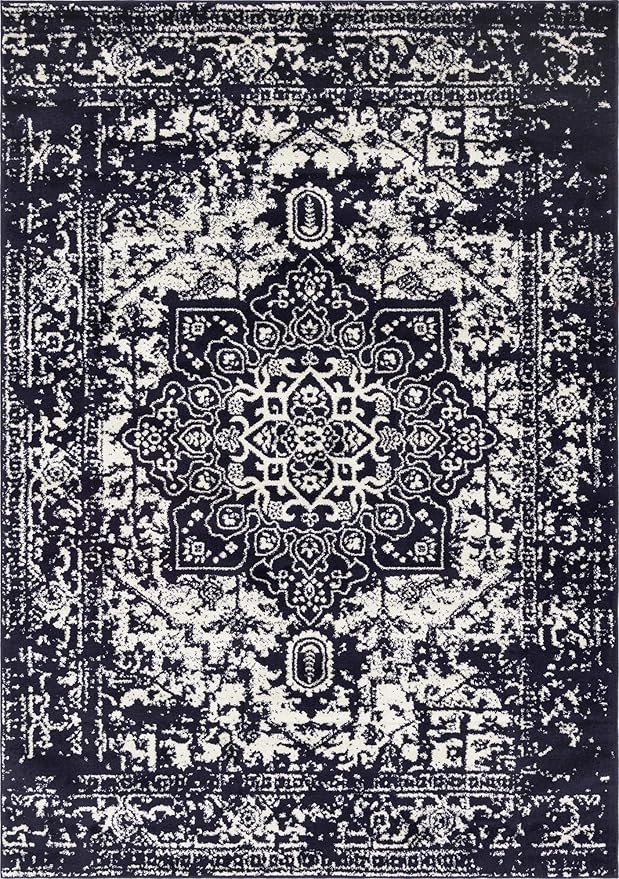 Rugs.com Arlington Collection Rug – 7' x 10' Navy Blue Medium-Pile Rug Perfect for Living Rooms, Large Dining Rooms, Open Floorplans