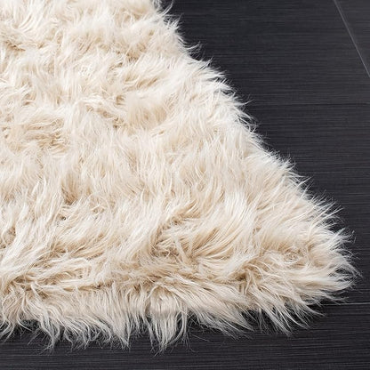 SAFAVIEH Faux Sheep Skin Collection 3' x 5' Beige FSS115K Silken Glam 2.35-inch Thick Area Rug
