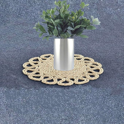 13.8" Set of 4 Round Seagrass Placemats | Boho Woven Rattan Table Mats | Farmhouse Wicker Spring Plate Chargers Like Water Hyacinth, Corn Husk for Wedding, Party, Christmas, Events