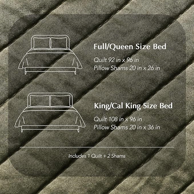 EVERGRACEHOME Cotton Sateen Quilt Set Queen Size, Pre-Washed Cotton Channel Stitch Coverlet Bedspread, 3 Pieces Lightweight Soft Bedding Sets for All Season, with 2 Pillow Shams, Olive Green