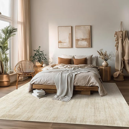 8x10 Area Rugs for Living Room,Washable Tan Beige Neutral Abstract Modern Farmhouse Boho Rugs for Bedroom