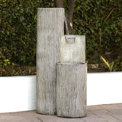Alpine Corporation GIL1482 41” Outdoor 3-Tiered Weathered Stone Water Fountain with Natural Stone Look - Garden Water Feature for Patio, Lawn & Yard Decoration, Gray