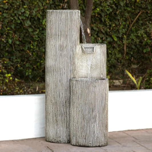Alpine Corporation GIL1482 41” Outdoor 3-Tiered Weathered Stone Water Fountain with Natural Stone Look - Garden Water Feature for Patio, Lawn & Yard Decoration, Gray