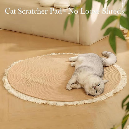 Cotton Rope Area Rug for Cats, Cat Scratching Rug, Washable Round Vintage Reversible Woven Tassel Rug, Soft and Stylish Home Accent, Easy Clean, Multiple Sizes (Coffee and Black, 40" (100cm))