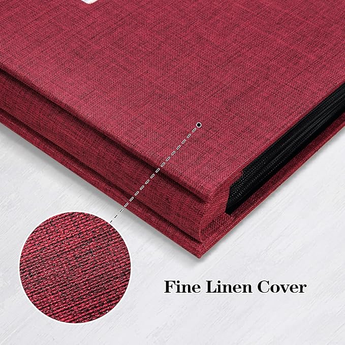 Mublalbum Small Photo Album 4x6 200 Photos Linen Cover Picture Book with Horizontal Pockets for Wedding Family Anniversary and Baby (Red)