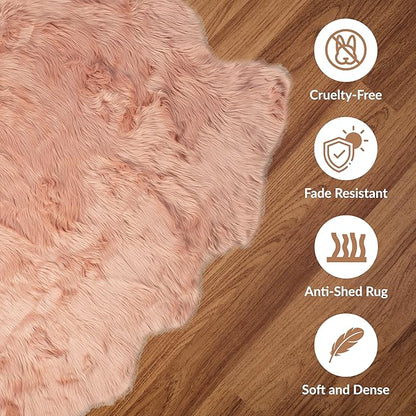 Luxe Gordon Faux Fur Rug with Soft and Fluffy Pile | Machine Washable Living Room Rug with Anti-Slip Backing | Cruelty-Free Area Rugs for Office or Bedroom, Dusty Rose, 4 ft x 6 ft